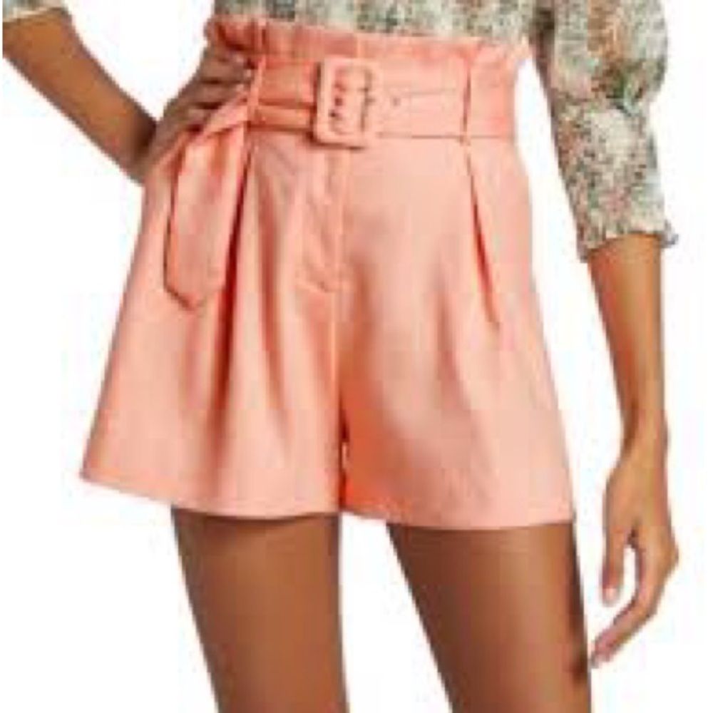 Veronica Beard Peach High Waist Belted Shorts